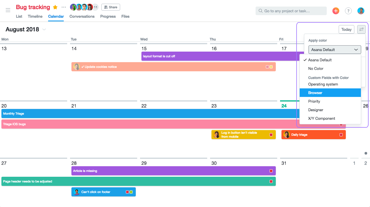 Asana Calendar view